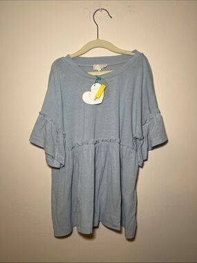 Hayden Girls Light Blue Ruffle Sleeve Babydoll Top